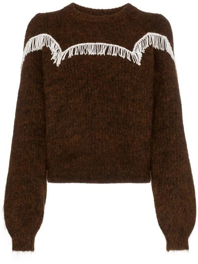 Shop Ganni Beaded Fringe Detail Sweater - Brown