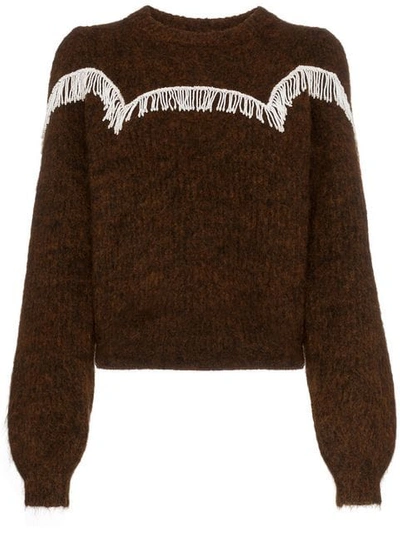 Beaded Fringe Detail Sweater Brown