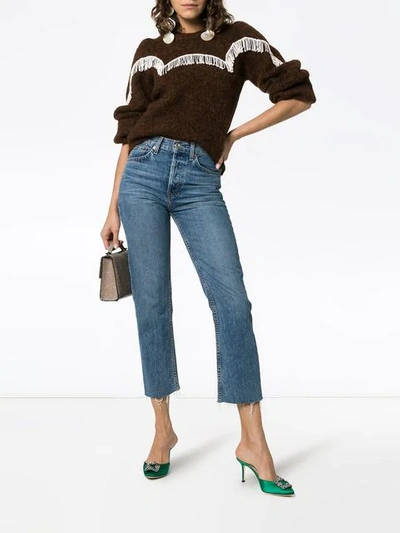 Shop Ganni Beaded Fringe Detail Sweater - Brown