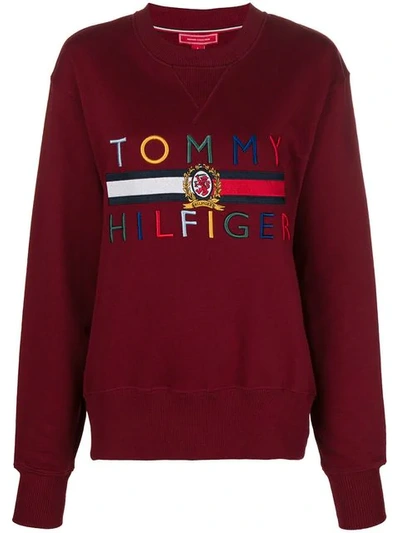 Shop Tommy Hilfiger Logo Sweatshirt In Red