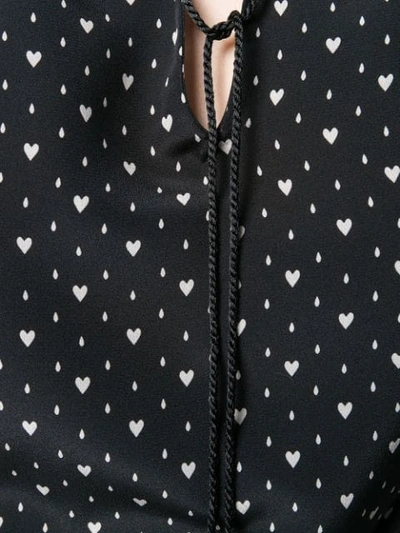 Shop Saint Laurent Heart Print Lace Up Blouse In Black
