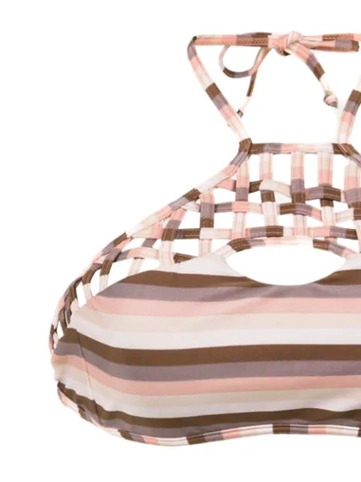 Amir Slama Striped Bikini Top In Brown