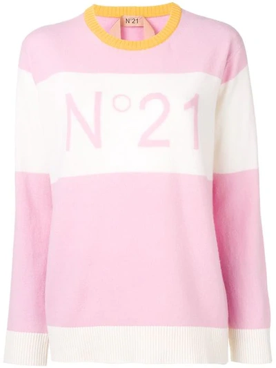 Shop N°21 Jacquard Logo Knit Sweater In Pink