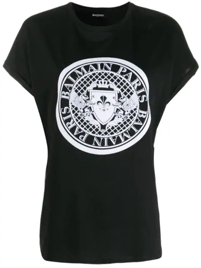 Shop Balmain T-shirt Mit Medaillon-print In Black