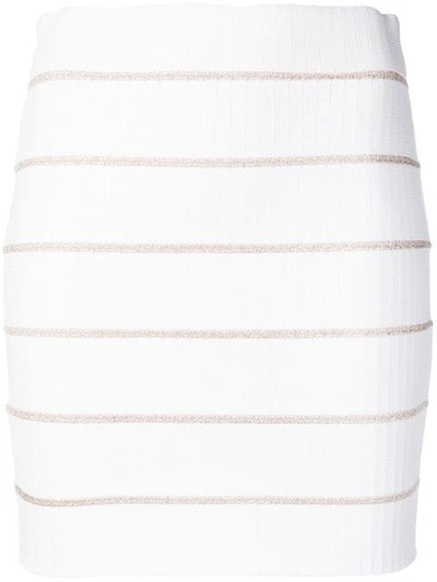 Shop Balmain Striped Mini Skirt In White