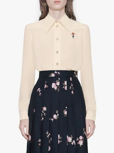 Shop Gucci Silk Shirt With Flower In White