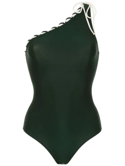 Shop Adriana Degreas One Shoulder Swimsuit In Green