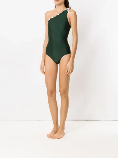 Shop Adriana Degreas One Shoulder Swimsuit In Green