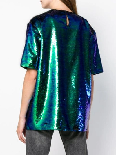 Shop Amen Short Sleeve Sequin Top In 922 Green/black