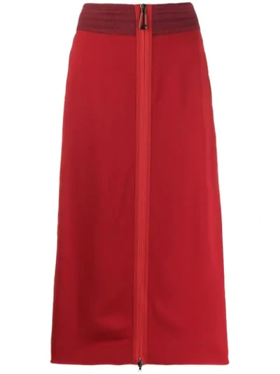 Shop Fendi Side Embroidered Midi Skirt In Red
