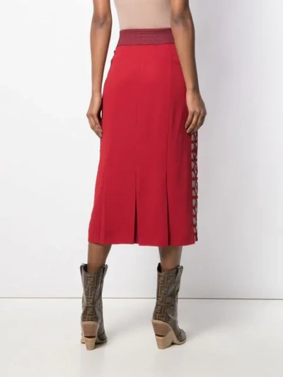 Shop Fendi Side Embroidered Midi Skirt In Red