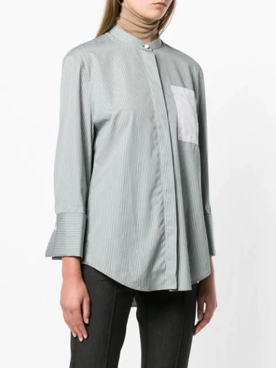 Shop Joseph Pinstripe Mandarin Collar Shirt In Green