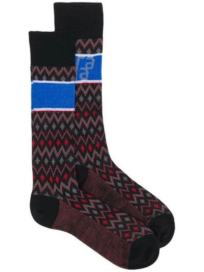 Shop Prada Geometric Pattern Socks In Black