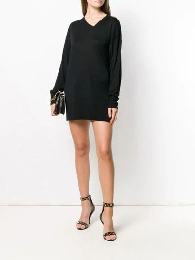 Shop Versace Short Loose Knitted Dress In Black