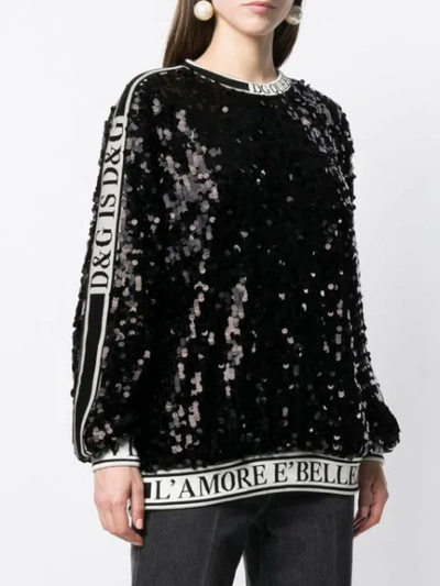 Shop Dolce & Gabbana Sequin Slogan Sweatshirt In Black