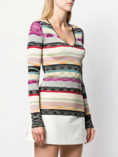 Shop Missoni Striped Ribbed Jumper In Neutrals