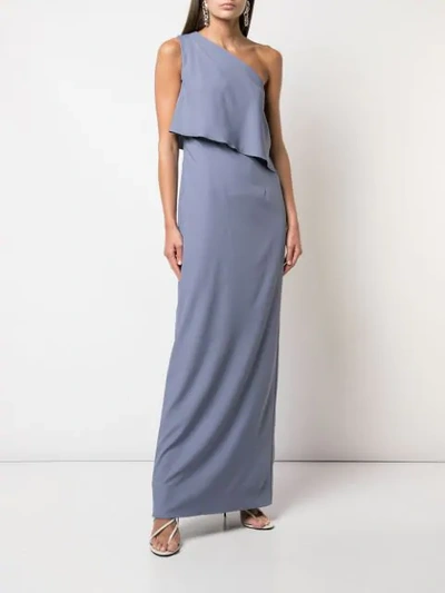 Shop Amsale One Shoulder Long Dress In Grey
