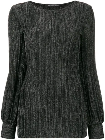 ANTONINO VALENTI GLITTER RIBBED TOP - 黑色