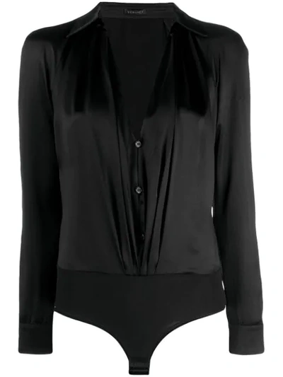 Shop Versace Open Front Shirt In Black
