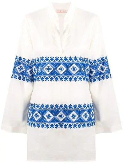 Shop Tory Burch Embroidered Beach Tunic Top In White