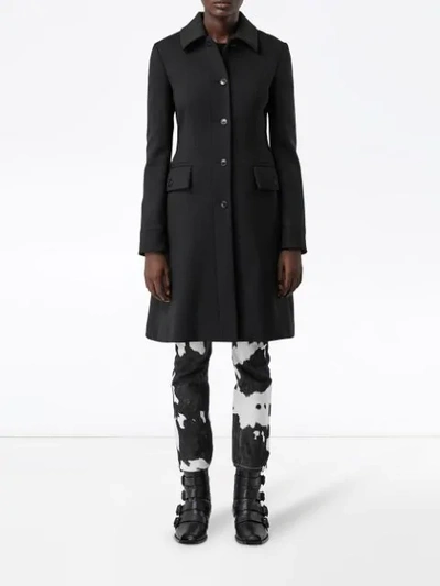 Shop Burberry Wool Silk Tailored Coat In Black