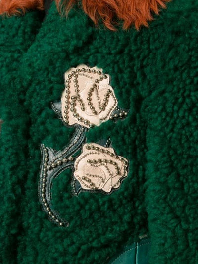 Shop Coach Embellished Shearling Jacket In Green