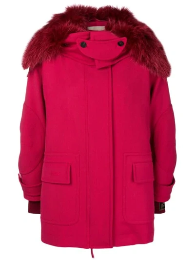 Shop Fendi Hooded Parka Jacket In Red