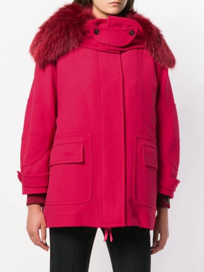 Shop Fendi Hooded Parka Jacket In Red