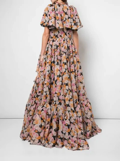 Shop Giambattista Valli High Low Rose Dress In Multicolour