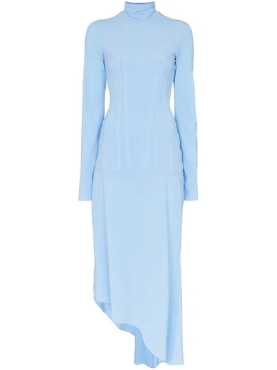 Shop Ellery Dumont Stretch High Neck Jersey Dress In Blue