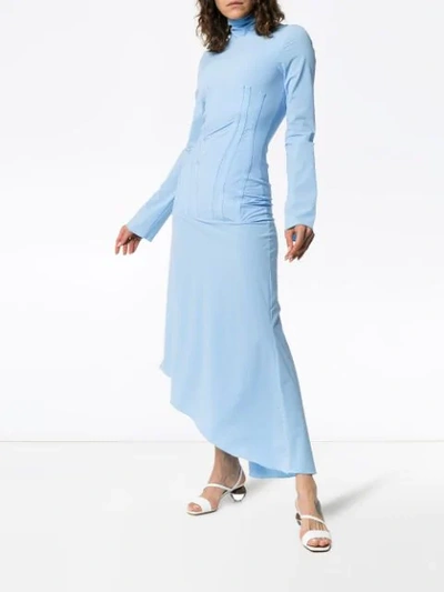 Shop Ellery Dumont Stretch High Neck Jersey Dress In Blue