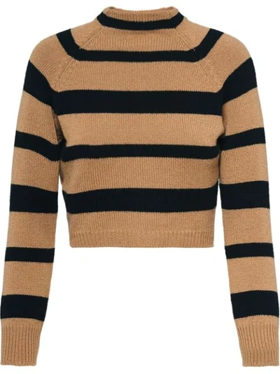 Shop Miu Miu Striped Mock Neck Jumper In F0040 Camel Brown