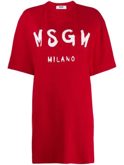 Shop Msgm Logo Print T-shirt Dress In Red