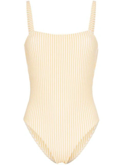 Shop Asceno Textured Stripe Swimsuit In Yellow