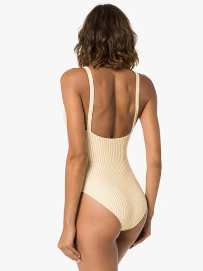 Shop Asceno Textured Stripe Swimsuit In Yellow
