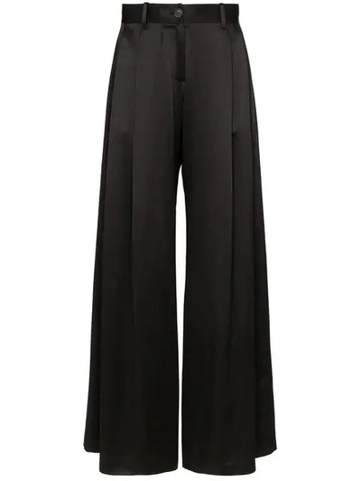 Shop Nili Lotan Pleated Wide Leg Trousers In Black