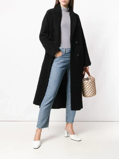 Shop Inès & Maréchal Double Breasted Shearling Coat - Black