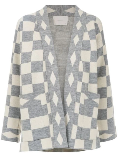 Shop Framed Checkmate Knit Cardigan In Grey