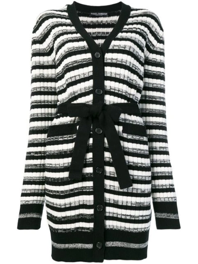 Shop Dolce & Gabbana Belted Striped Cardigan - Black