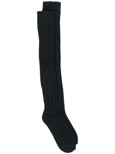 Shop Rick Owens Ribbed Long Socks In Black