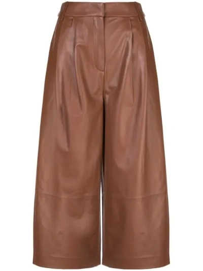 Shop Tibi Stella Leather Cropped Trousers In Brown