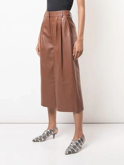 Shop Tibi Stella Leather Cropped Trousers In Brown