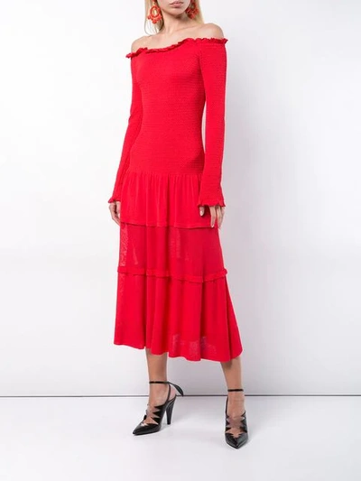 Shop Altuzarra Smocked Off The Shoulder Maxi Dress In Red
