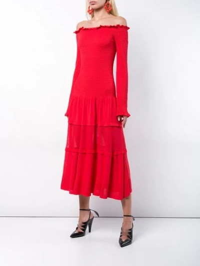 ALTUZARRA SMOCKED OFF THE SHOULDER MAXI DRESS - 红色