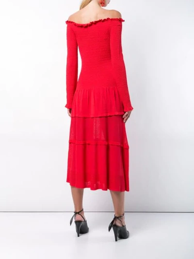 ALTUZARRA SMOCKED OFF THE SHOULDER MAXI DRESS - 红色