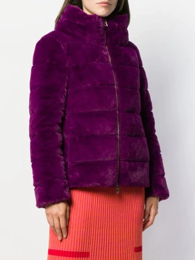 Shop Herno Quilted Faux-fur Jacket In Purple