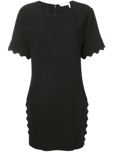 Shop Chloé Scallop Trim Mini Dress In Black