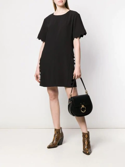 Shop Chloé Scallop Trim Mini Dress In Black