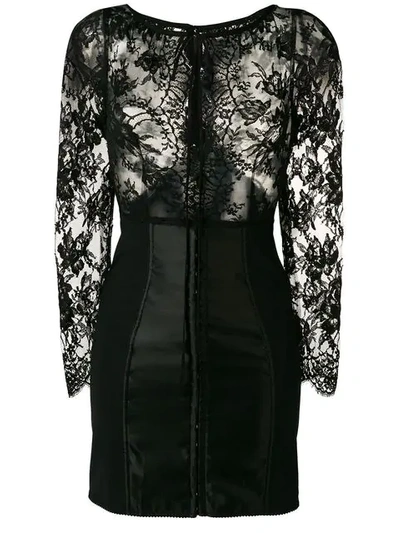 Shop Dolce & Gabbana Floral Lace Fitted Dress In Black