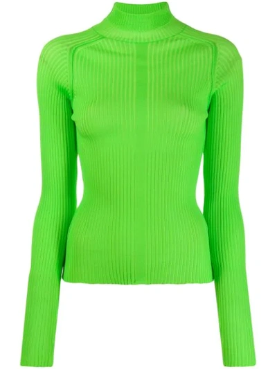 ACNE STUDIOS RIBBED POLO NECK SWEATER - 绿色